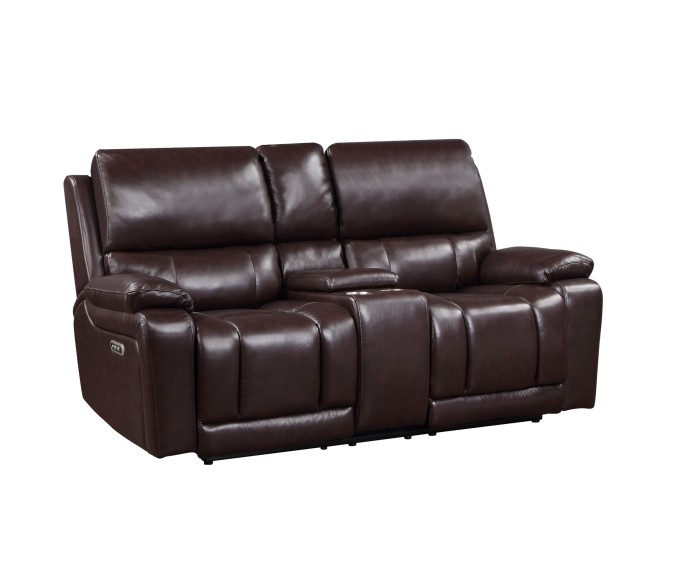 Cicero Leather Power Reclining Loveseat - Brown